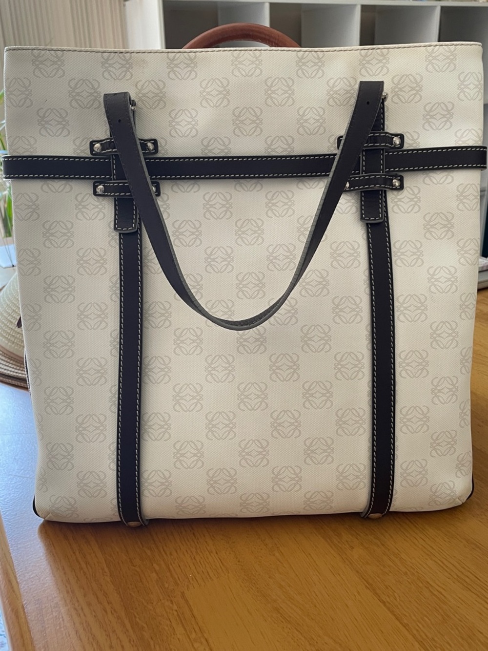Loewe White Cream Bag with Dark Brown Trim Vintage